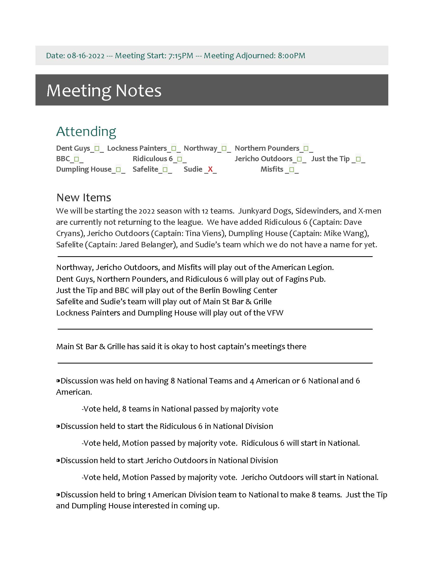 August 2022 Meeting Minutes